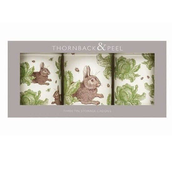 Thornback & Peel Rabbit & Cabbage Set Of 3 Round Storage Caddies