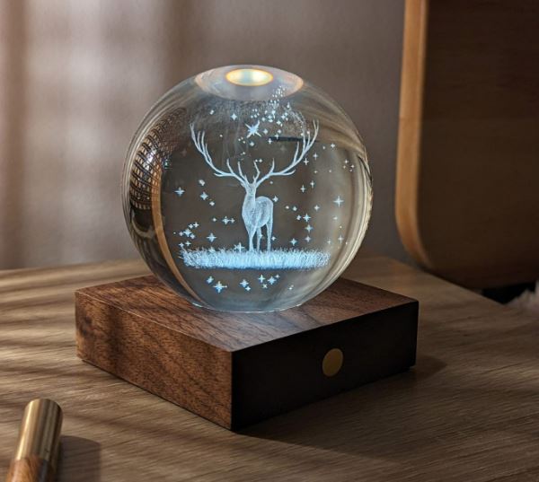 Gingko Wooden 3D Amber Crystal Weighted Ball LED Light