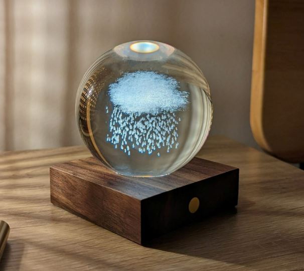 Gingko Wooden 3D Amber Crystal Weighted Ball LED Light