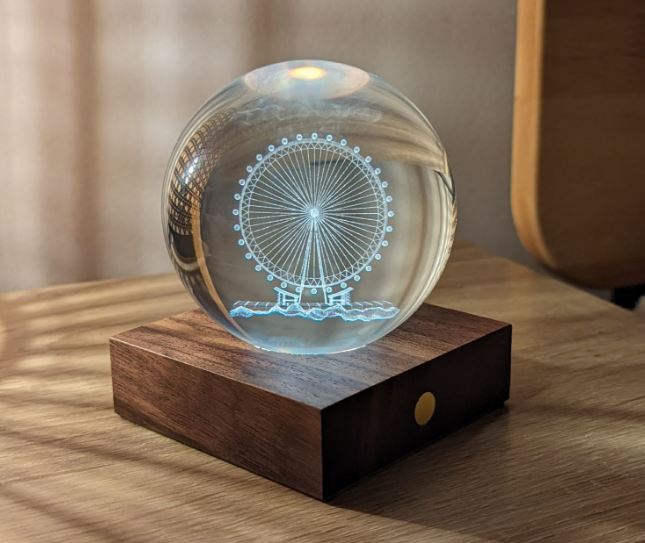 Gingko Wooden 3D Amber Crystal Weighted Ball LED Light