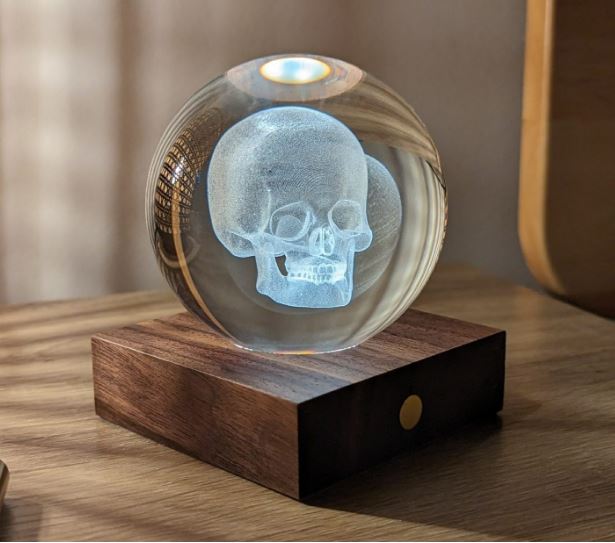 Gingko Wooden 3D Amber Crystal Weighted Ball LED Light