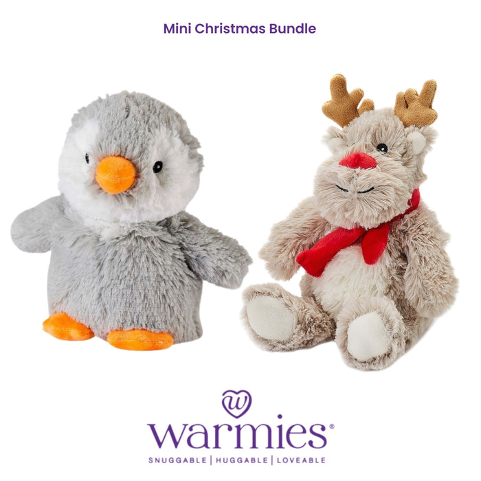 Warmies MINI Christmas Reindeer & Penguin Microwavable Plush Toy Bundle