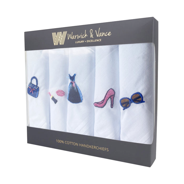 Warwick & Vance Party Embroidered 5 Pack Women's Handkerchiefs