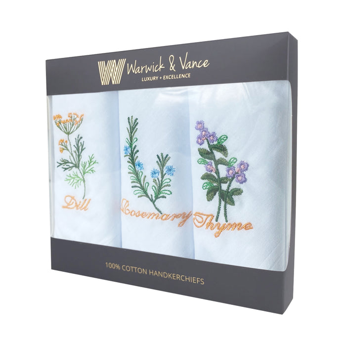 Warwick & Vance Herb Embroidery 3 Pack Women's Handkerchiefs