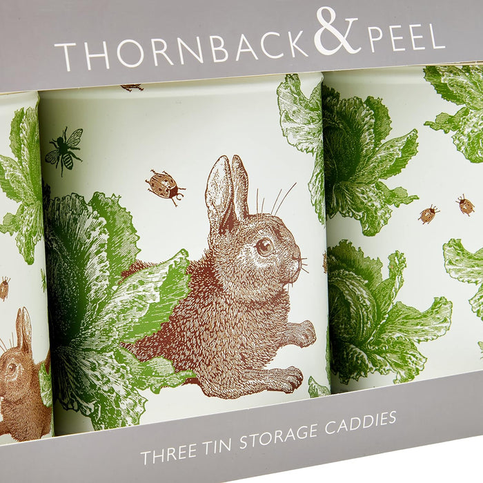 Thornback & Peel Rabbit & Cabbage Set Of 3 Round Storage Caddies