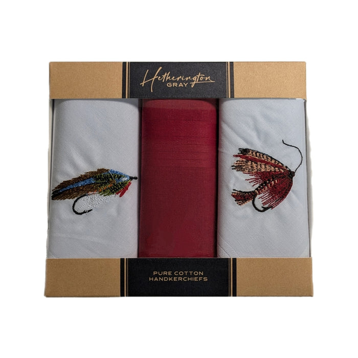 Warwick & Vance Fly Fishing Embroidered 3 Pack Men's Handkerchiefs