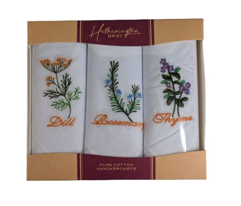 Warwick & Vance Herb Embroidery 3 Pack Women's Handkerchiefs