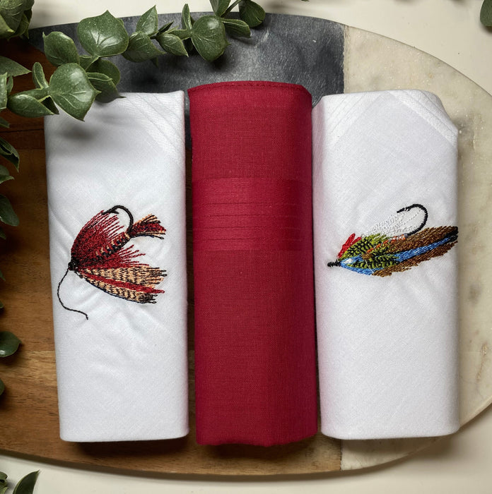 Warwick & Vance Fly Fishing Embroidered 3 Pack Men's Handkerchiefs