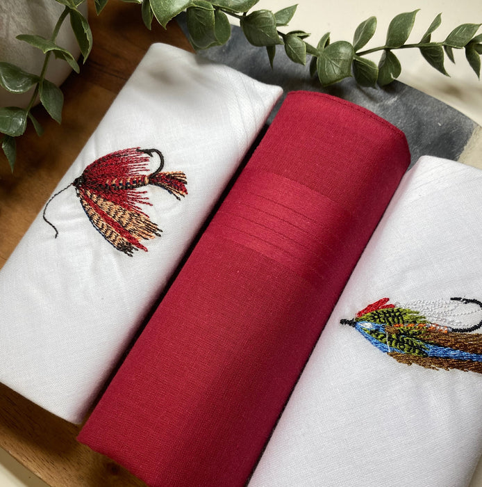 Warwick & Vance Fly Fishing Embroidered 3 Pack Men's Handkerchiefs