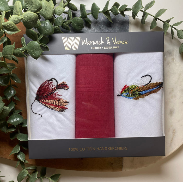 Warwick & Vance Fly Fishing Embroidered 3 Pack Men's Handkerchiefs