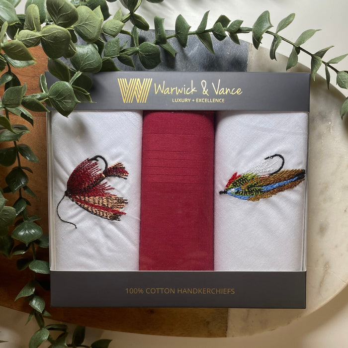 Warwick & Vance Fly Fishing Embroidered 3 Pack Men's Handkerchiefs