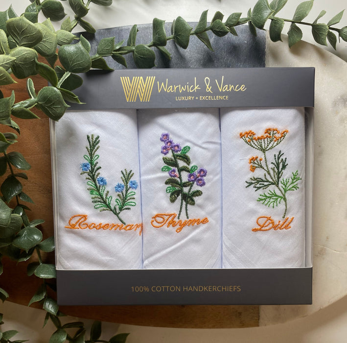 Warwick & Vance Herb Embroidery 3 Pack Women's Handkerchiefs