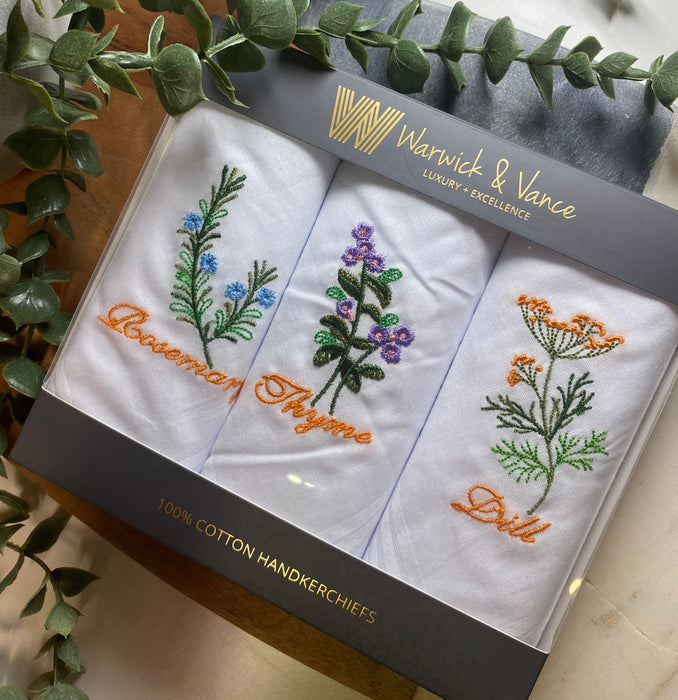 Warwick & Vance Herb Embroidery 3 Pack Women's Handkerchiefs