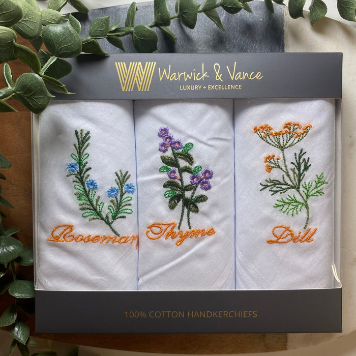 Warwick & Vance Herb Embroidery 3 Pack Women's Handkerchiefs