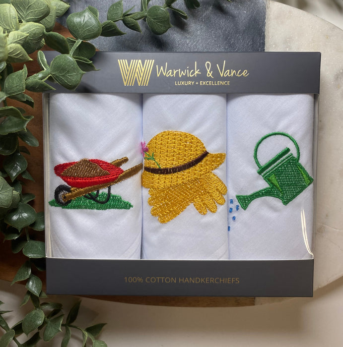 Warwick & Vance Gardening Embroidery 3 Pack Women's Handkerchiefs