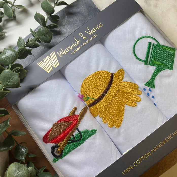 Warwick & Vance Gardening Embroidery 3 Pack Women's Handkerchiefs