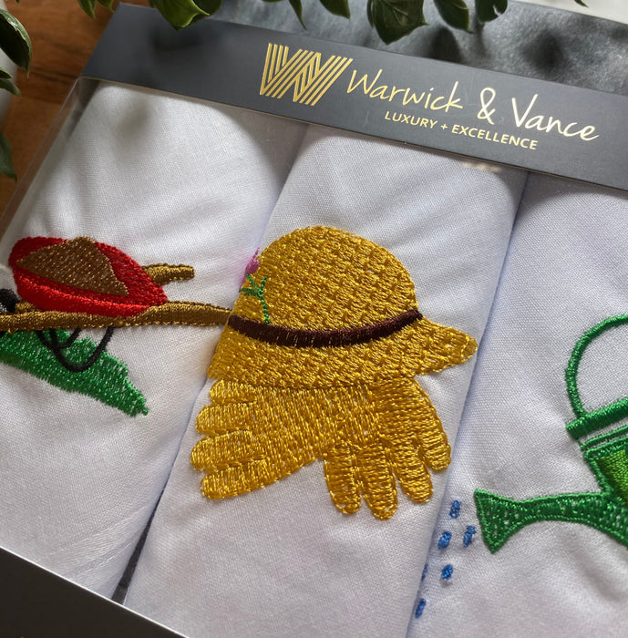 Warwick & Vance Gardening Embroidery 3 Pack Women's Handkerchiefs