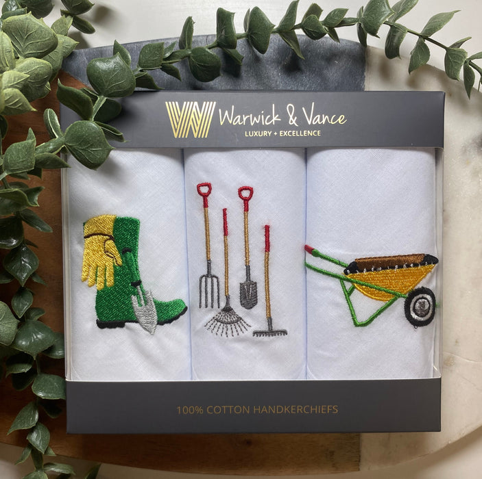 Warwick & Vance Gardening Embroidered 3 Pack Men's Handkerchief