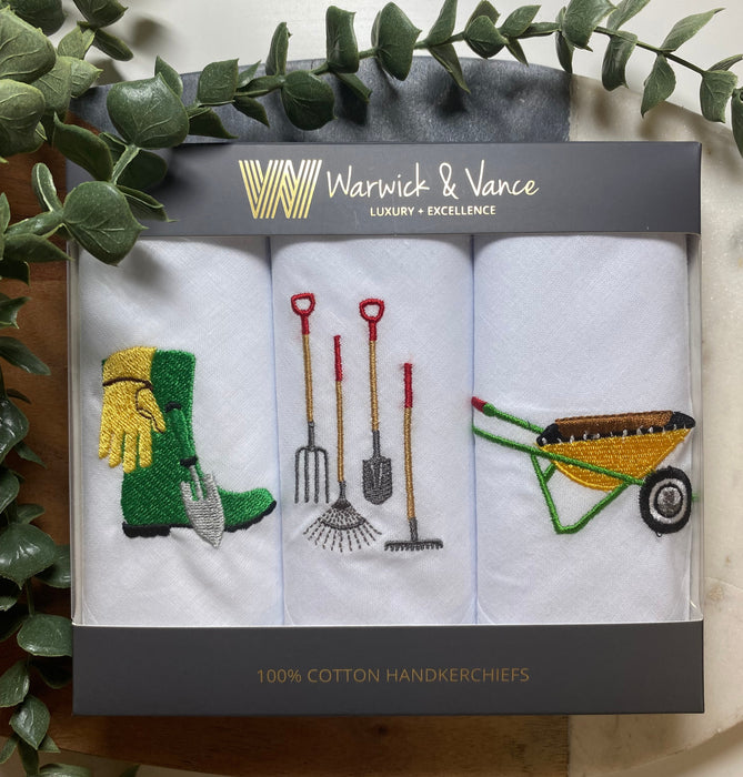 Warwick & Vance Gardening Embroidered 3 Pack Men's Handkerchief