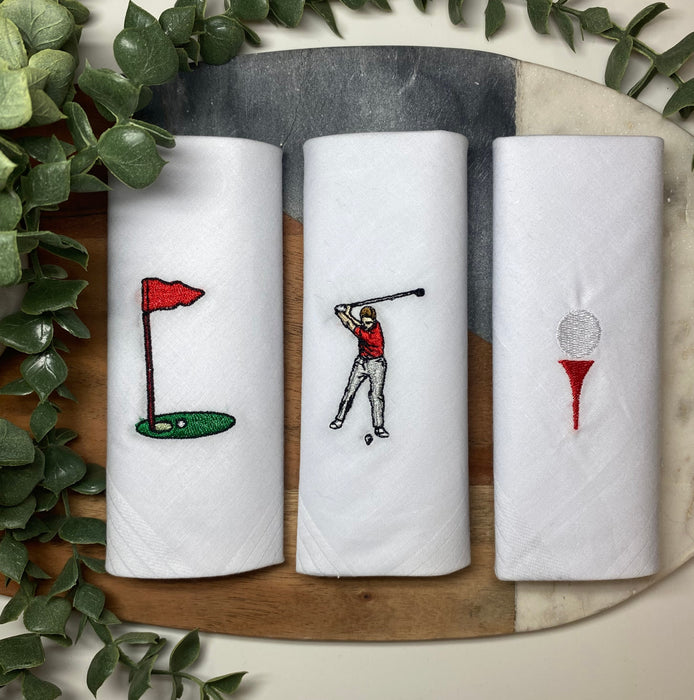 Warwick & Vance Golf Embroidered 3 Pack Men's Handkerchiefs