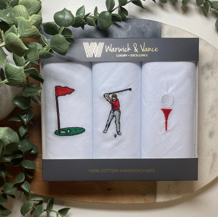 Warwick & Vance Golf Embroidered 3 Pack Men's Handkerchiefs