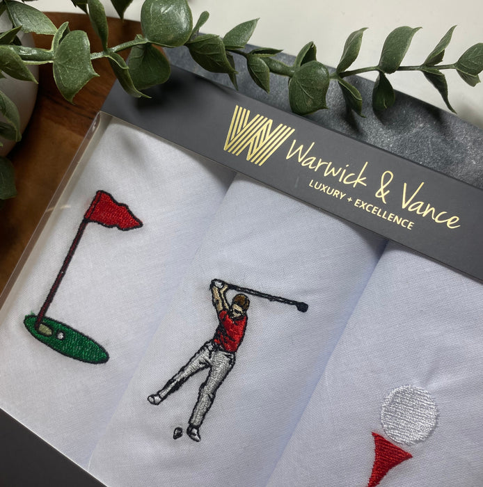 Warwick & Vance Golf Embroidered 3 Pack Men's Handkerchiefs