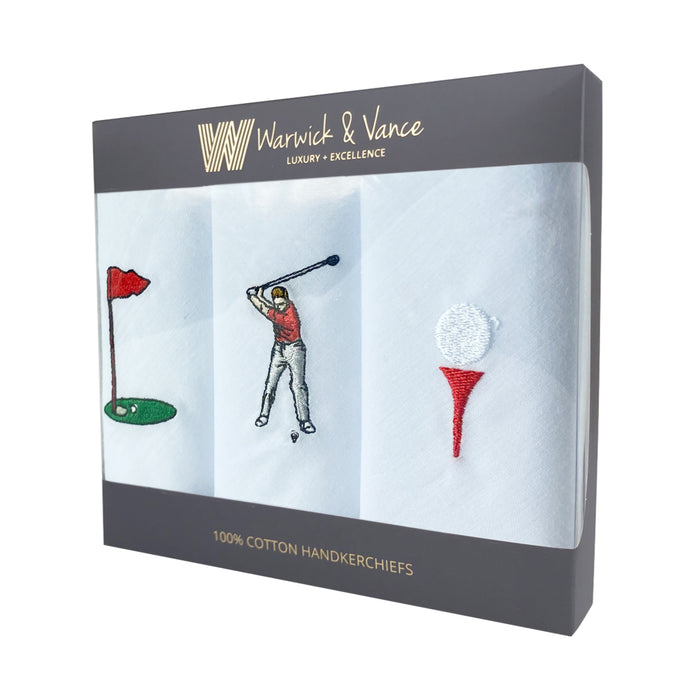 Warwick & Vance Golf Embroidered 3 Pack Men's Handkerchiefs