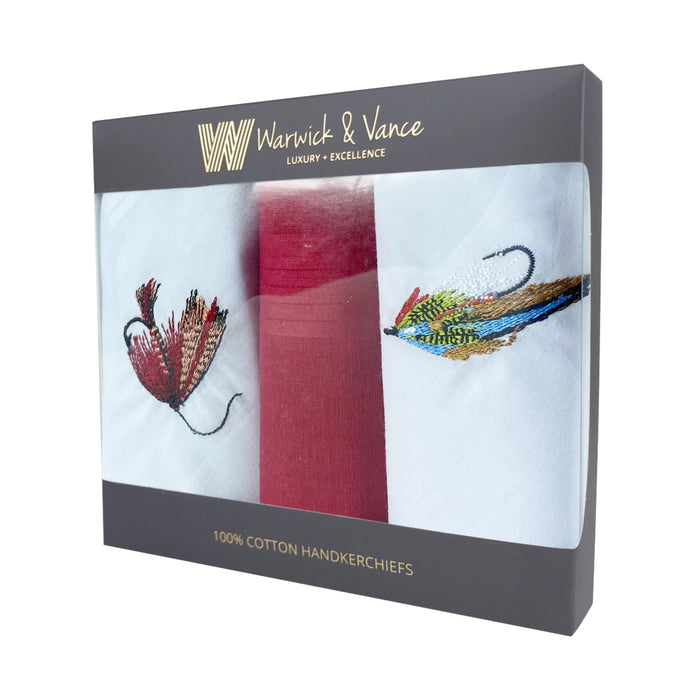 Warwick & Vance Fly Fishing Embroidered 3 Pack Men's Handkerchiefs