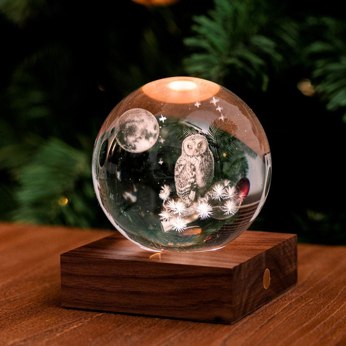 Gingko Wooden 3D Amber Crystal Weighted Ball LED Light